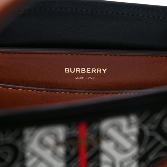 BURBERRY E Canvas Monogram Stripe Small Belt Tote Brown Handbag Bag 8019351 New - Picture 4 of 11